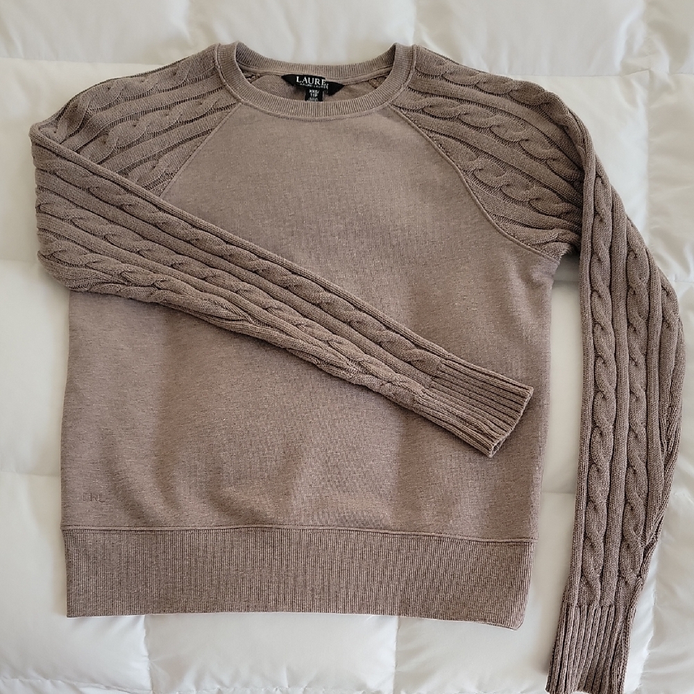 Lauren Ralph Lauren Taupe Cable Knit Sweater